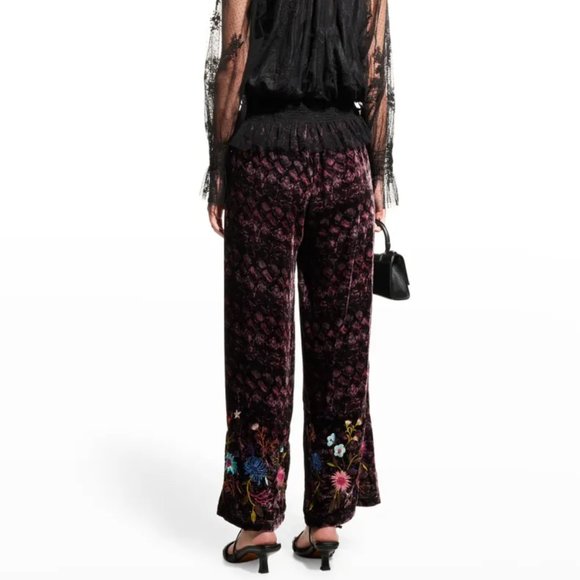 Johnny Was Los Angeles Ulla Floral Embroidered Velvet Pants Black Small - Picture 8 of 9
